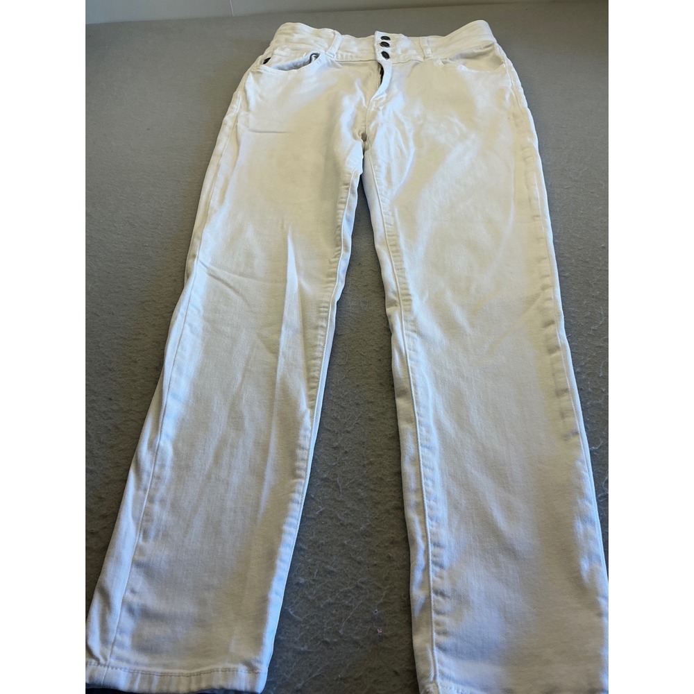KanCan White Denim Skinny Jeans High Rise Triple Button Size 13‎ 30 Stretch